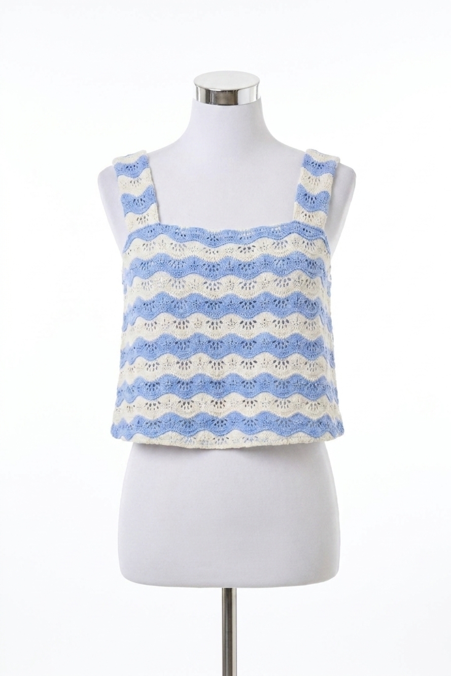 NEW DAY + MOON malibu scalloped crochet two piece set in blue
